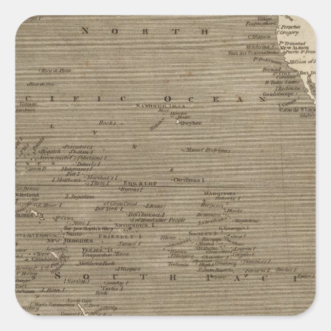 Pacific Ocean Map by Arrowsmith Square Sticker (Front)