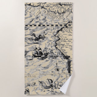Pacific Ocean World Map Monsters Beach Towel