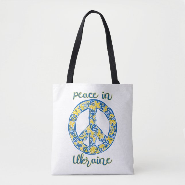 Pacific peace sign quote in Ukrainian flag colours Tote Bag (Front)