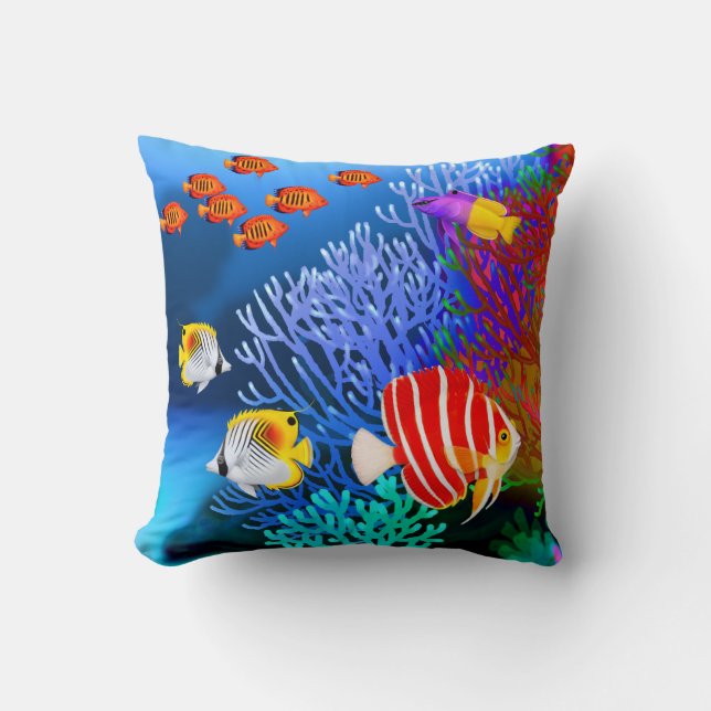 Pacific Saltwater Coral Reef Aquarium American MoJ Cushion (Front)