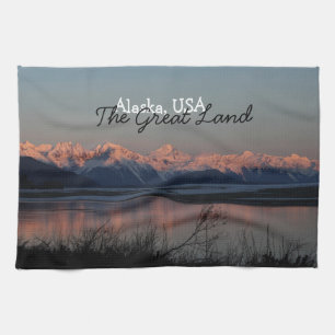 Pacific Sunset; Alaska Souvenir Tea Towel