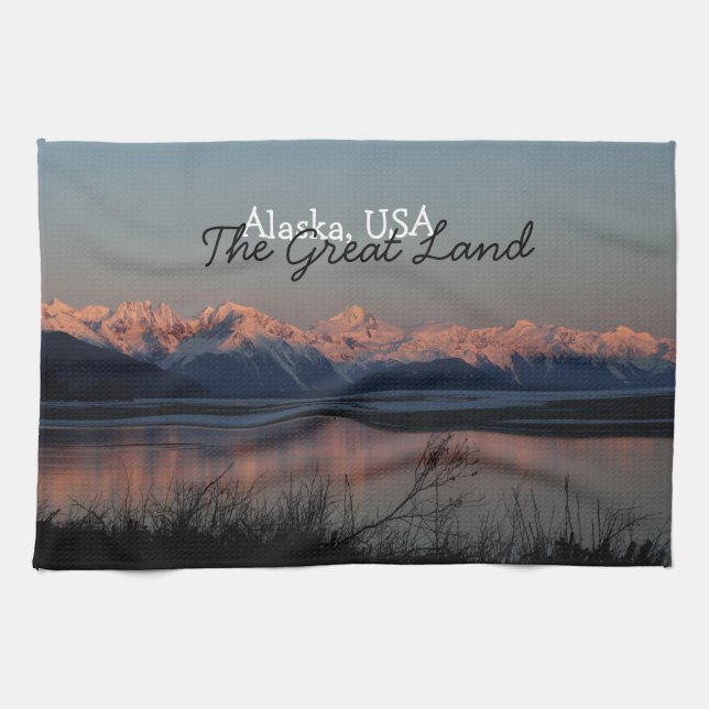 Pacific Sunset; Alaska Souvenir Tea Towel (Horizontal)