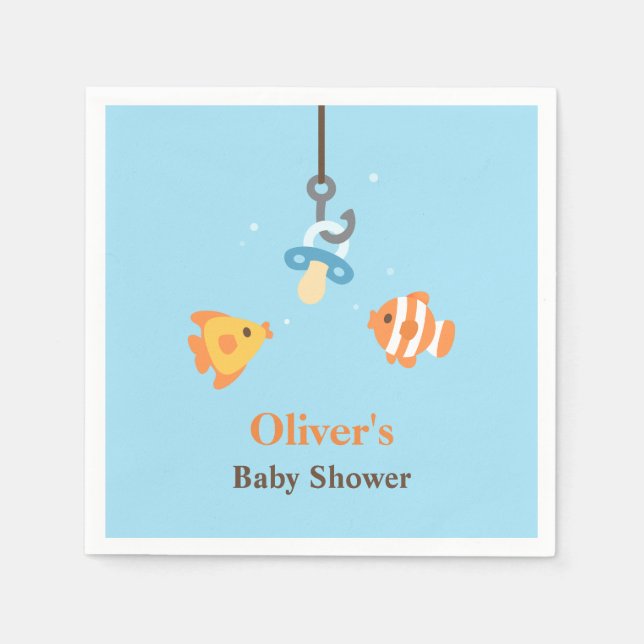 Pacifier Fish Bait Fishing Baby Shower Supplies Napkin (Front)