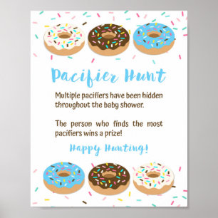 Pacifier Hunt Baby Shower Game Sign Blue Doughnuts
