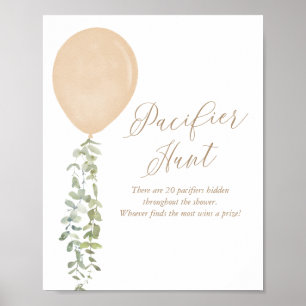 Pacifier Hunt Blue Balloon Boy Baby Shower Poster