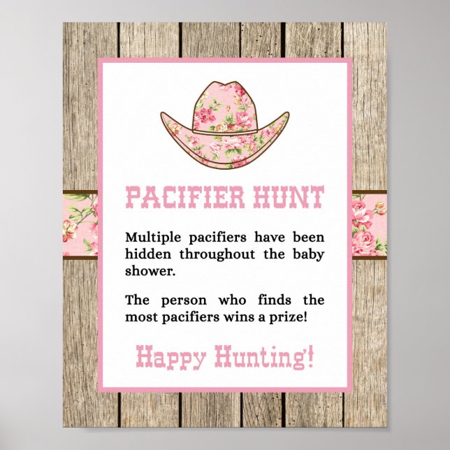 Pacifier Hunt Cowgirl Baby Shower Sign (Front)