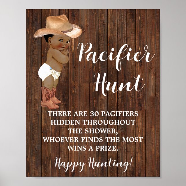 Pacifier Hunt Game AA Cowboy Baby Shower Sign (Front)