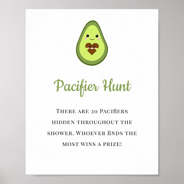 Pacifier Hunt Game Sign Avocado Fiesta Baby Shower (Front)