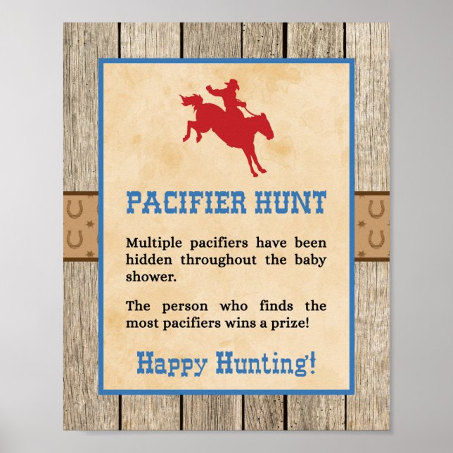 Pacifier Hunt Game Sign Cowboy Western Shower (Front)