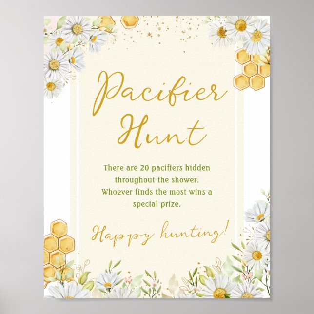 Pacifier Hunt Honeybee Mummy to Bee Baby Shower Poster (Front)