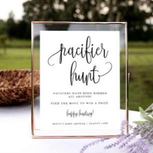 Pacifier Hunt Shower Game, Minimalist Calligraphy  Poster