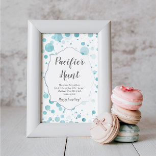Pacifier Hunt Sign, Cute Blue Dots Boy Baby Shower Poster
