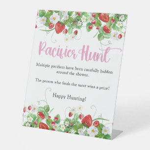 Pacifier Hunt Strawberry Berry Sweet Baby Shower Pedestal Sign