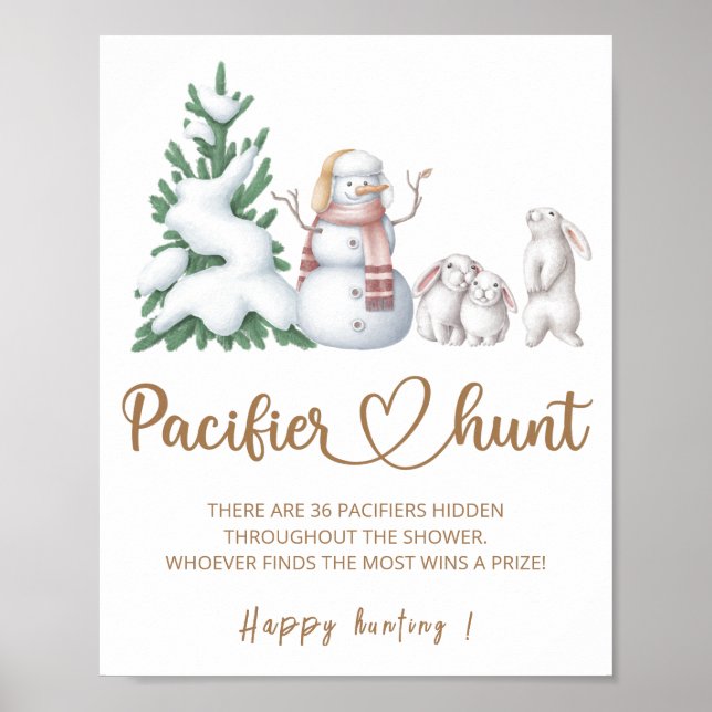 Pacifier hunt winter baby shower game poster (Front)