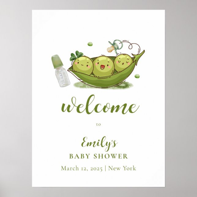 Pacifier Sweet Pea In Pod Baby Shower Welcome  Poster (Front)