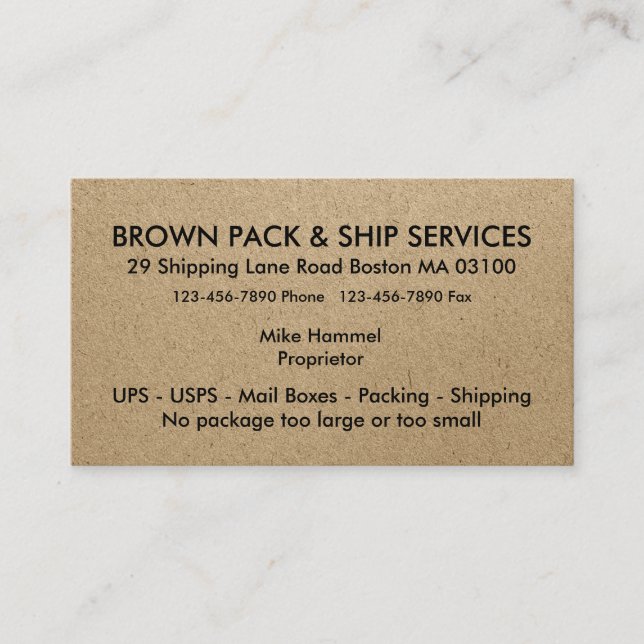 Pack And Ship Services Business Card (Front)