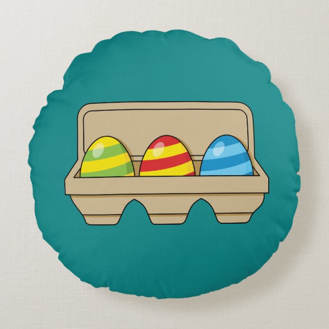 Pack of Colourful Cartoon Easter Eggs Round Cushion (Front)