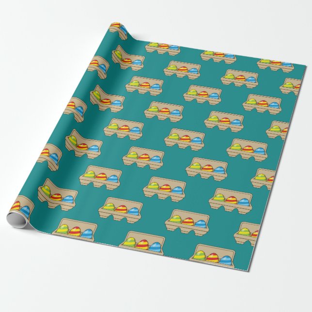 Pack of Colourful Cartoon Easter Eggs Wrapping Paper (Unrolled)