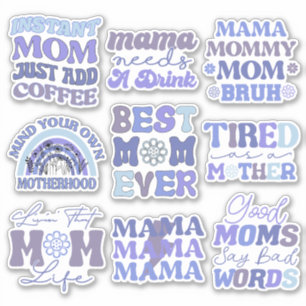 Pack of Funny Blue Retro Mom Quotes Vinyl Sticker