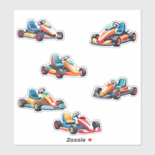 Pack Of Six Go Karts On One Sheet Of Stickers