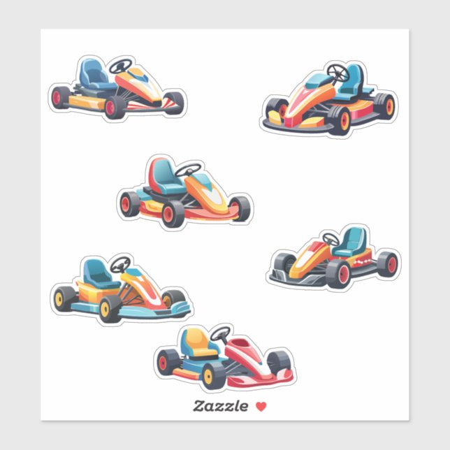 Pack Of Six Go Karts On One Sheet Of Stickers (Sheet)