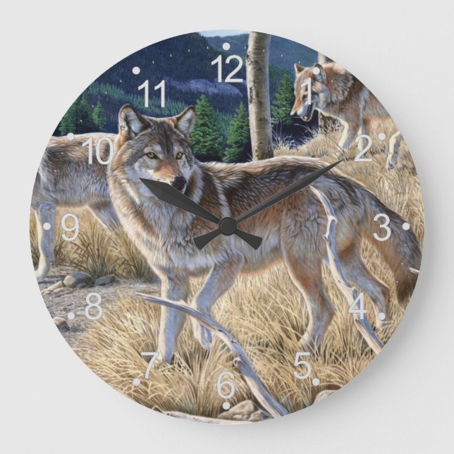 Pack of wolves in the forest painting large clock (Front)