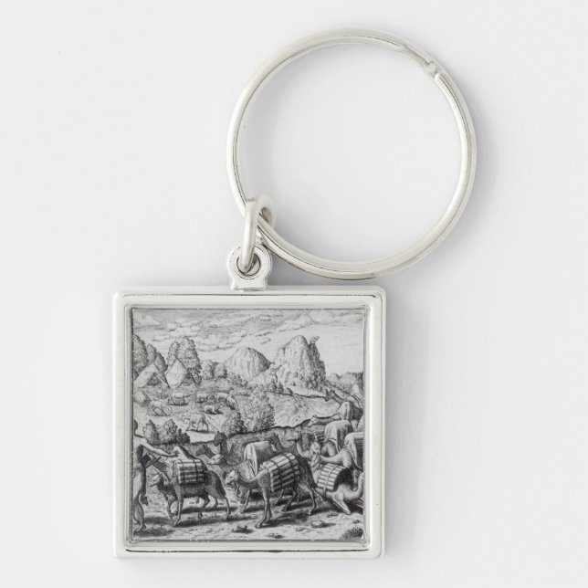 Pack Train of Llamas Laden with Silver Key Ring (Front)