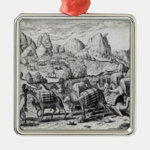 Pack Train of Llamas Laden with Silver Metal Ornament