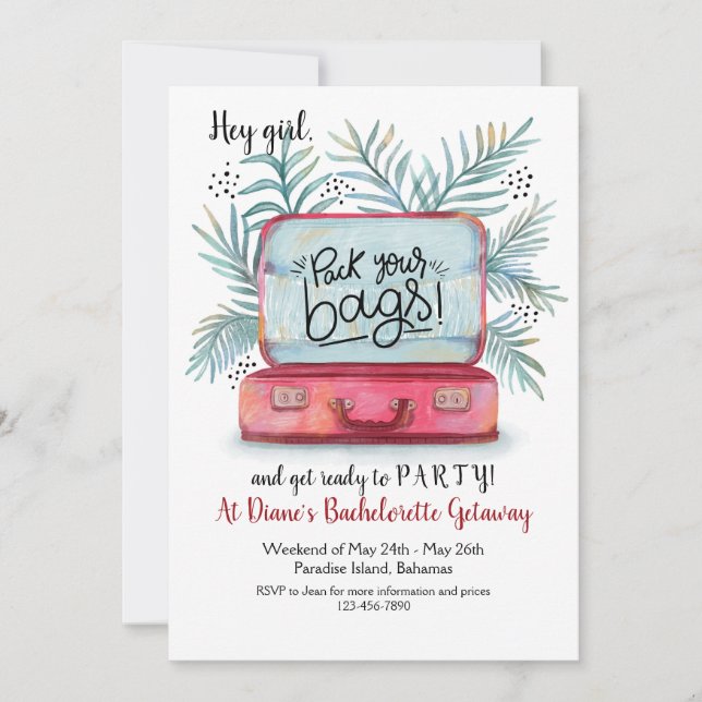Pack Your Bags Bachelorette Party Invitations (Front)