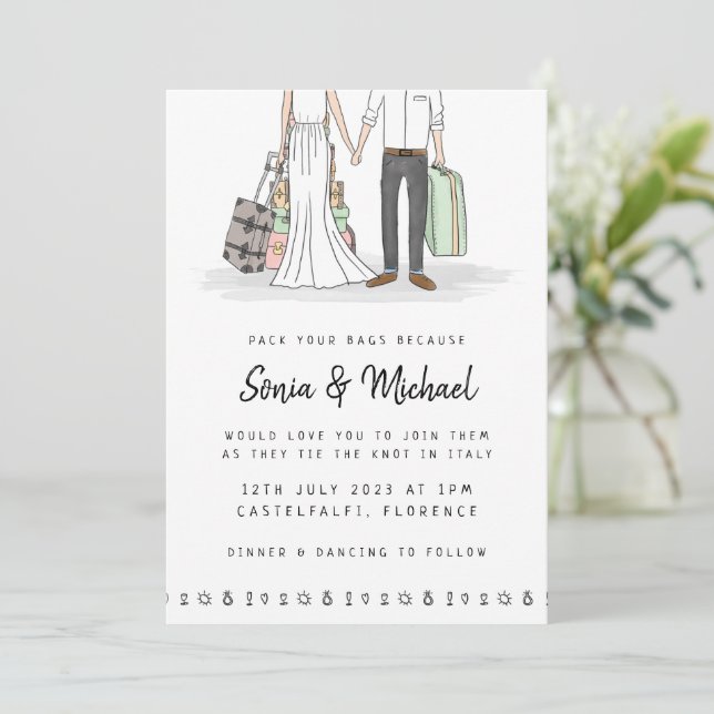 Pack Your Bags Destination wedding Invitation (Standing Front)