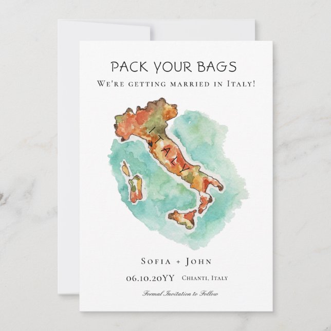 Pack your bags Italy Destination wedding Save The Date (Front)