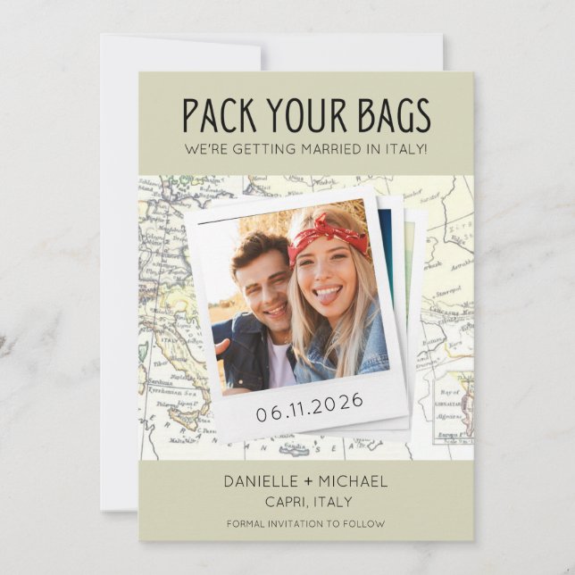 Pack Your Bags Italy Destination Wedding  Save The Date (Front)