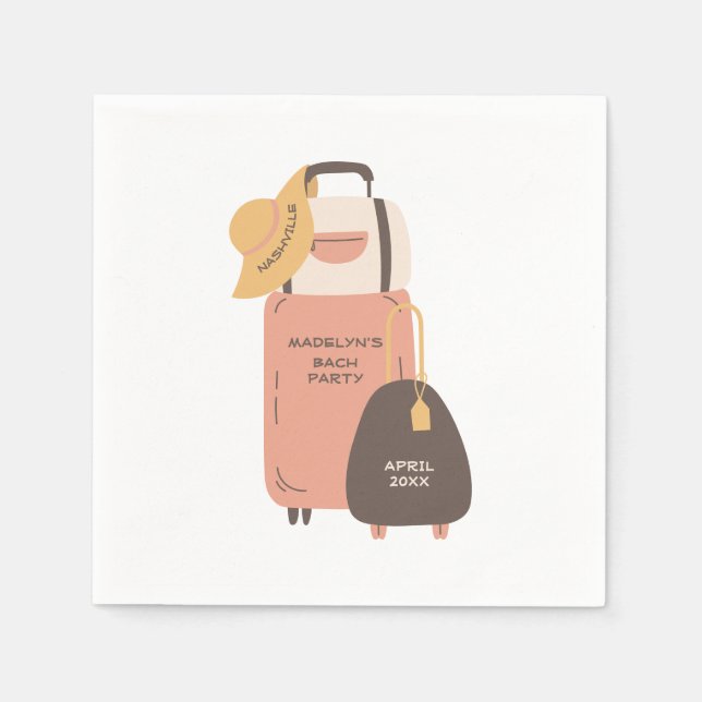 Pack Your Bags Luggage Destination Bachelorette Napkin (Front)