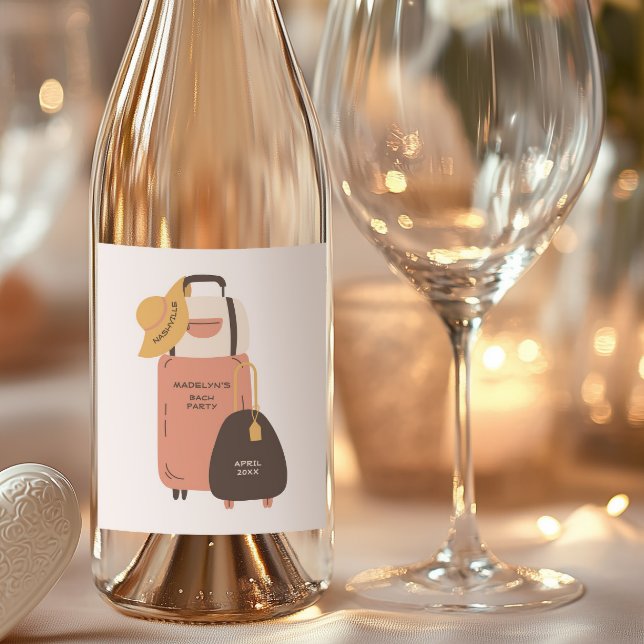 Pack Your Bags Luggage Destination Bachelorette Wine Label (Creator Uploaded)