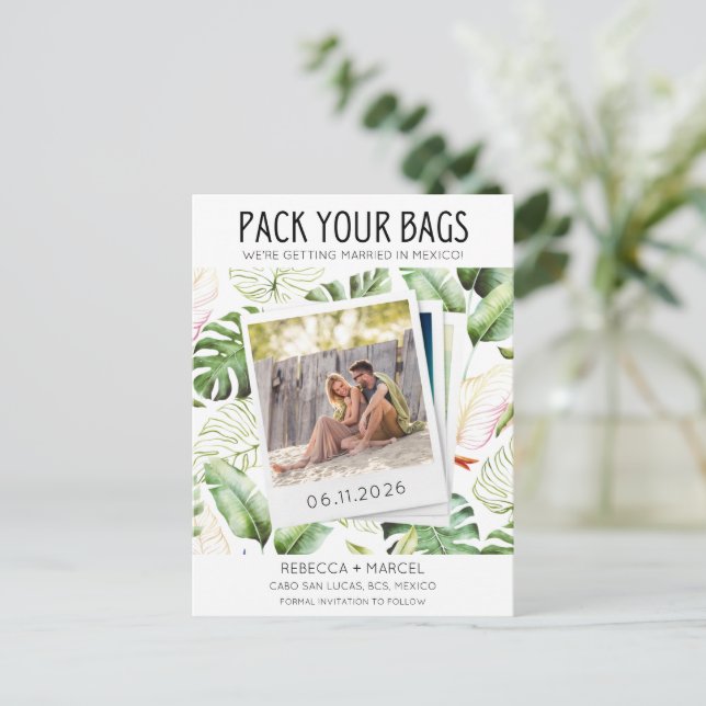 Pack Your Bags Mexico Wedding Save the Date Announcement Postcard (Standing Front)