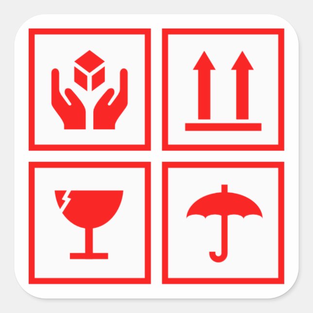Package Handling Symbol Red Square Sticker (Front)