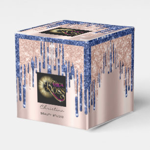 Packaging Logo Rose Drip Blue Navy Beauty  Favour Box