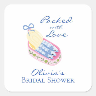 Packed with Love Sardines Bridal Shower Square Sticker