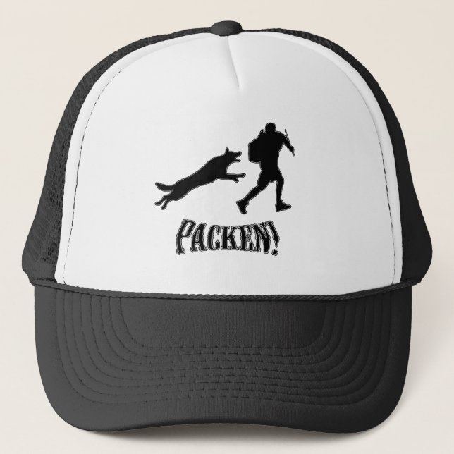 packen dog and decoy trucker hat (Front)