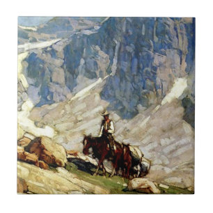 “Packin’ In” Western Art by Edgar Payne Ceramic Tile