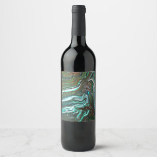 Packin Up 2 Flowing Green Abstract Wine Bottle Label