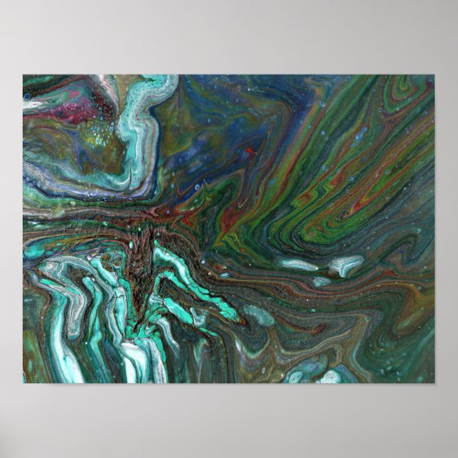 Packin Up 3 Deep Green Marbled Abstract Poster  (Front)