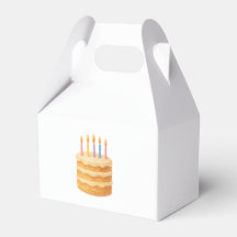 Packing box with a picture of a birthday cake with