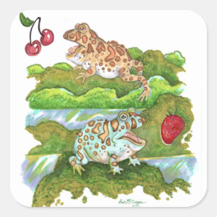 PacMan Frogs Chasing Fruit Square Sticker