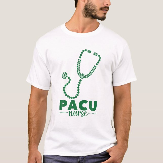 PACU Nurse Four Leaf Clover Stethoscope St Patrick T-Shirt (Front)