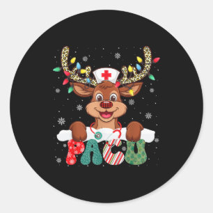 Pacu Nurse Reindeer Nurse Hat Christmas Light Wome Classic Round Sticker