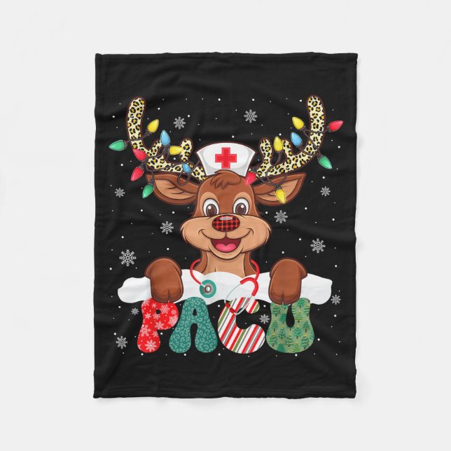 Pacu Nurse Reindeer Nurse Hat Christmas Light Wome Fleece Blanket (Front)