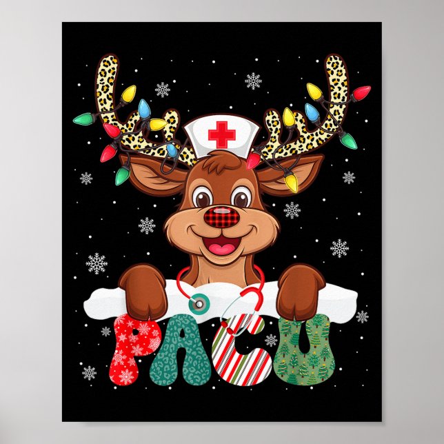Pacu Nurse Reindeer Nurse Hat Christmas Light Wome Poster (Front)