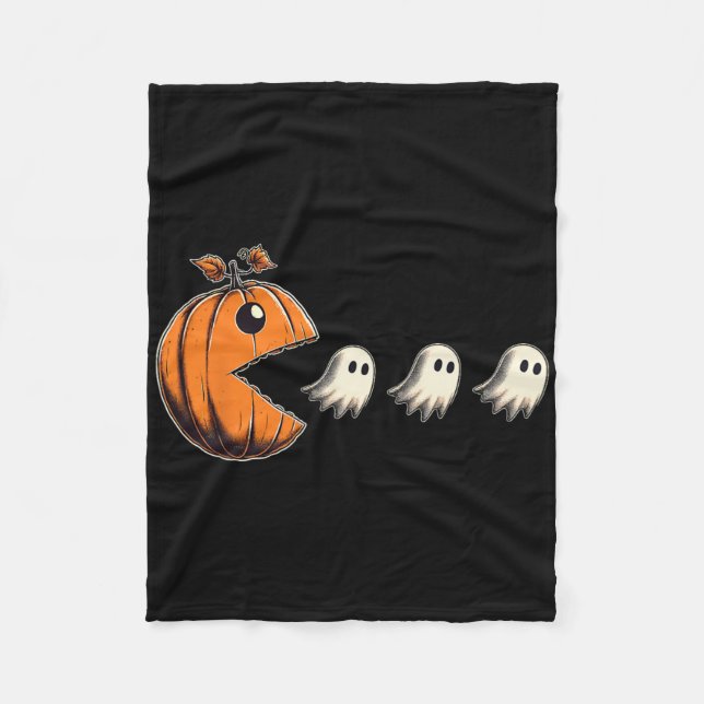 Pacween Funny Halloween Pumpkin Ghost Chomp Gamer  Fleece Blanket (Front)