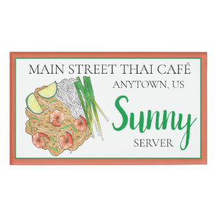 Pad Thai Summmer Rolls Food Restaurant Server Name Tag